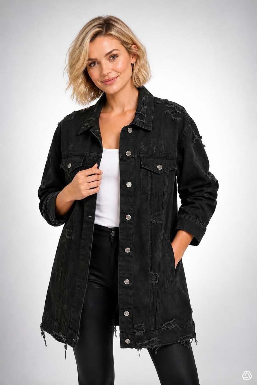 Audrey 3PLUS1 Distressed Black Denim Jacket